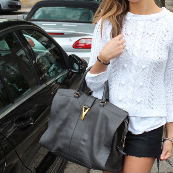 YSL Dark Gray Cabas Chyc Leather Handbag - Picture 3 of 16